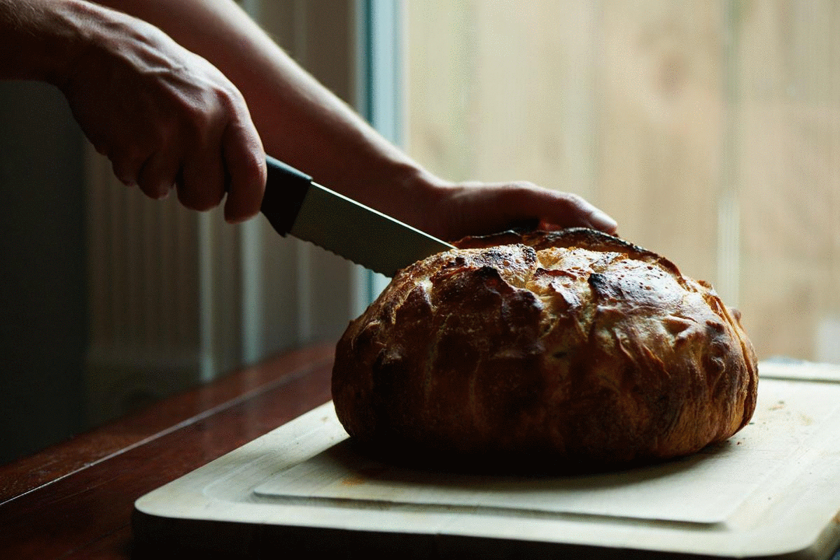 Cutting fresh bread
